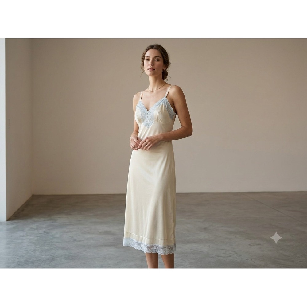VTG 70s Montgomery Ward Full Slip Dress Size 34 Beige Feminine Romantic Glam